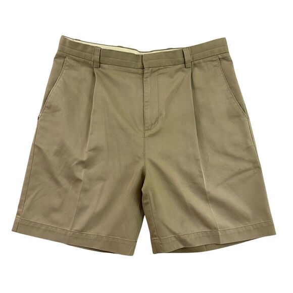 Adidas Golf Shorts Mens Size 34 Khaki Tan Chinos Active Short Pleated Front - Picture 1 of 13